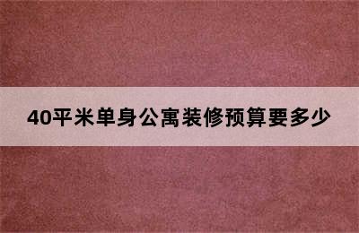 40平米单身公寓装修预算要多少