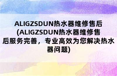 ALIGZSDUN热水器维修售后(ALIGZSDUN热水器维修售后服务完善，专业高效为您解决热水器问题)