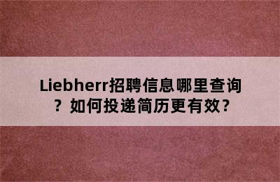 Liebherr招聘信息哪里查询？如何投递简历更有效？