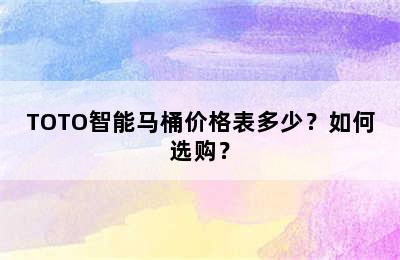 TOTO智能马桶价格表多少？如何选购？