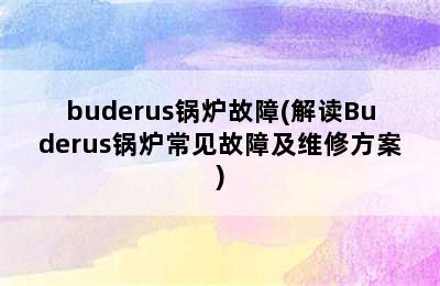 buderus锅炉故障(解读Buderus锅炉常见故障及维修方案)