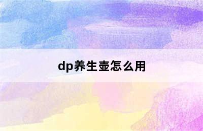 dp养生壶怎么用