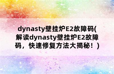 dynasty壁挂炉E2故障码(解读dynasty壁挂炉E2故障码，快速修复方法大揭秘！)