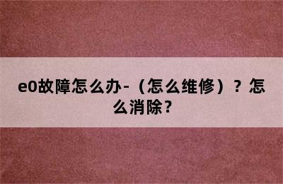 e0故障怎么办-（怎么维修）？怎么消除？