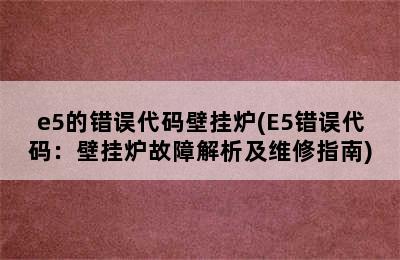 e5的错误代码壁挂炉(E5错误代码：壁挂炉故障解析及维修指南)