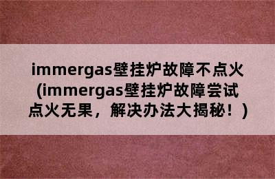 immergas壁挂炉故障不点火(immergas壁挂炉故障尝试点火无果，解决办法大揭秘！)