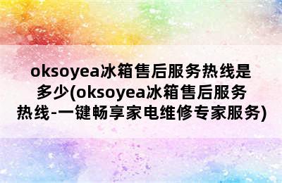 oksoyea冰箱售后服务热线是多少(oksoyea冰箱售后服务热线-一键畅享家电维修专家服务)