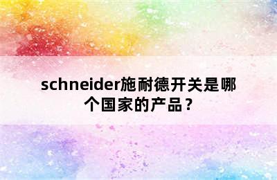 schneider施耐德开关是哪个国家的产品？