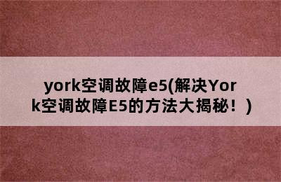 york空调故障e5(解决York空调故障E5的方法大揭秘！)