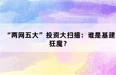 “两网五大”投资大扫描：谁是基建狂魔？