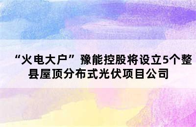 “火电大户”豫能控股将设立5个整县屋顶分布式光伏项目公司