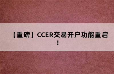 【重磅】CCER交易开户功能重启！