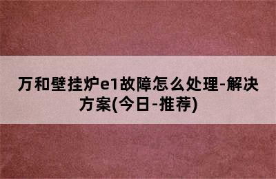 万和壁挂炉e1故障怎么处理-解决方案(今日-推荐)