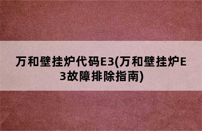 万和壁挂炉代码E3(万和壁挂炉E3故障排除指南)