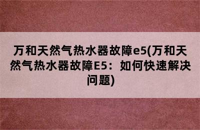 万和天然气热水器故障e5(万和天然气热水器故障E5：如何快速解决问题)