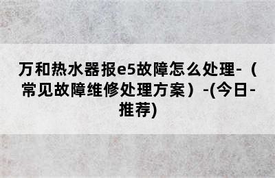 万和热水器报e5故障怎么处理-（常见故障维修处理方案）-(今日-推荐)