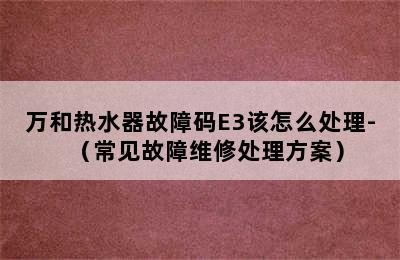 万和热水器故障码E3该怎么处理-（常见故障维修处理方案）