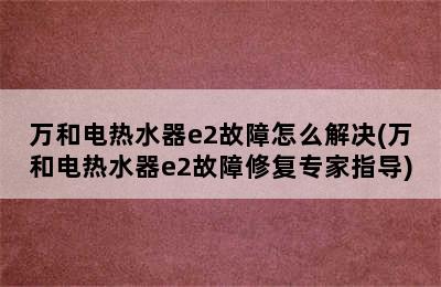 万和电热水器e2故障怎么解决(万和电热水器e2故障修复专家指导)