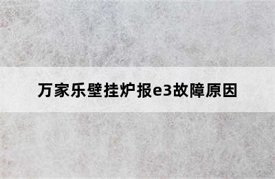 万家乐壁挂炉报e3故障原因