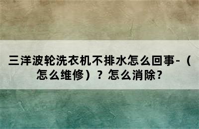 三洋波轮洗衣机不排水怎么回事-（怎么维修）？怎么消除？