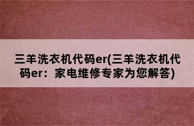 三羊洗衣机代码er(三羊洗衣机代码er：家电维修专家为您解答)