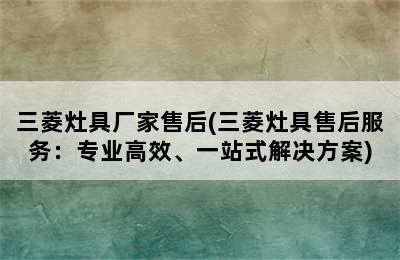 三菱灶具厂家售后(三菱灶具售后服务：专业高效、一站式解决方案)