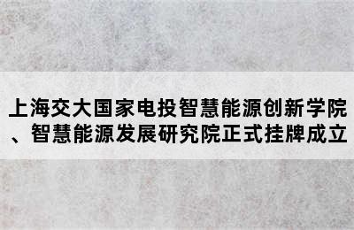 上海交大国家电投智慧能源创新学院、智慧能源发展研究院正式挂牌成立