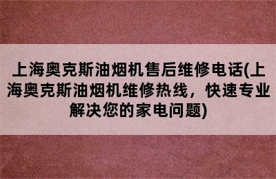 上海奥克斯油烟机售后维修电话(上海奥克斯油烟机维修热线，快速专业解决您的家电问题)