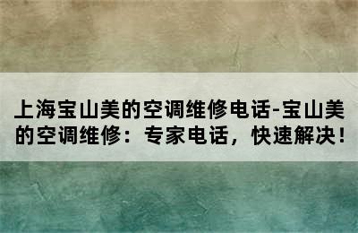 上海宝山美的空调维修电话-宝山美的空调维修：专家电话，快速解决！