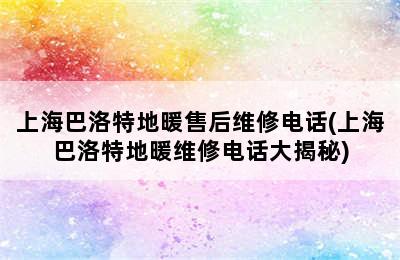 上海巴洛特地暖售后维修电话(上海巴洛特地暖维修电话大揭秘)