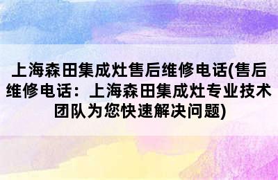 上海森田集成灶售后维修电话(售后维修电话：上海森田集成灶专业技术团队为您快速解决问题)