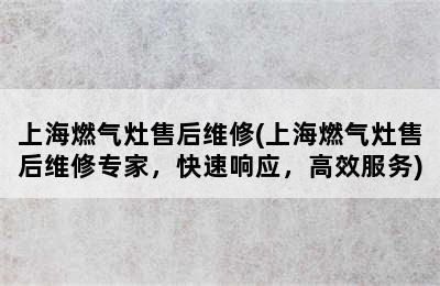 上海燃气灶售后维修(上海燃气灶售后维修专家，快速响应，高效服务)