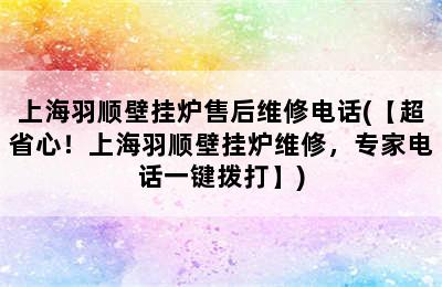 上海羽顺壁挂炉售后维修电话(【超省心！上海羽顺壁挂炉维修，专家电话一键拨打】)