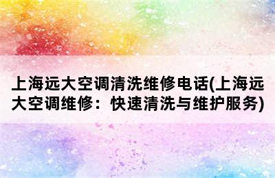 上海远大空调清洗维修电话(上海远大空调维修：快速清洗与维护服务)