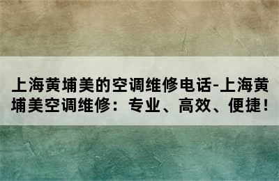 上海黄埔美的空调维修电话-上海黄埔美空调维修：专业、高效、便捷！