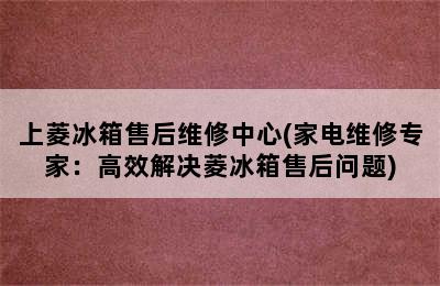 上菱冰箱售后维修中心(家电维修专家：高效解决菱冰箱售后问题)