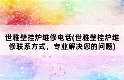 世雅壁挂炉维修电话(世雅壁挂炉维修联系方式，专业解决您的问题)