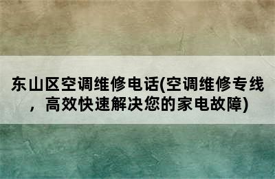 东山区空调维修电话(空调维修专线，高效快速解决您的家电故障)