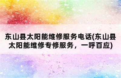 东山县太阳能维修服务电话(东山县太阳能维修专修服务，一呼百应)