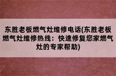 东胜老板燃气灶维修电话(东胜老板燃气灶维修热线：快速修复您家燃气灶的专家帮助)