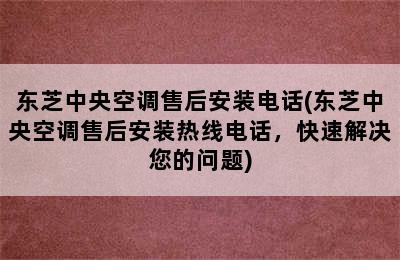 东芝中央空调售后安装电话(东芝中央空调售后安装热线电话，快速解决您的问题)