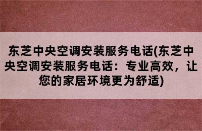 东芝中央空调安装服务电话(东芝中央空调安装服务电话：专业高效，让您的家居环境更为舒适)