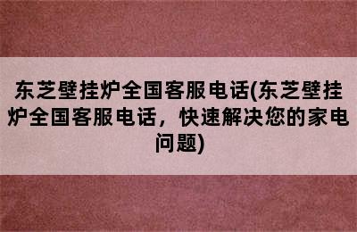 东芝壁挂炉全国客服电话(东芝壁挂炉全国客服电话，快速解决您的家电问题)