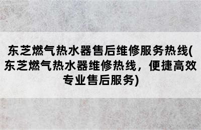 东芝燃气热水器售后维修服务热线(东芝燃气热水器维修热线，便捷高效专业售后服务)