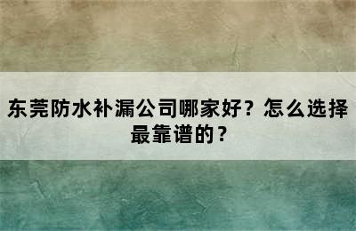 东莞防水补漏公司哪家好？怎么选择最靠谱的？