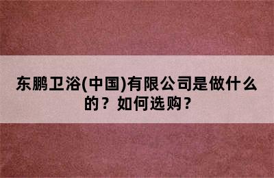 东鹏卫浴(中国)有限公司是做什么的？如何选购？