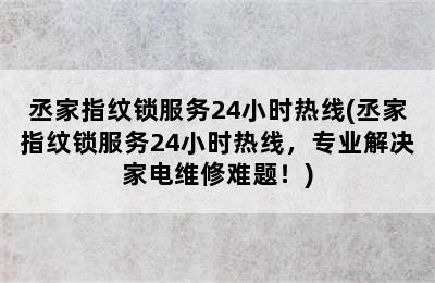 丞家指纹锁服务24小时热线(丞家指纹锁服务24小时热线，专业解决家电维修难题！)