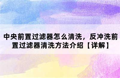 中央前置过滤器怎么清洗，反冲洗前置过滤器清洗方法介绍【详解】