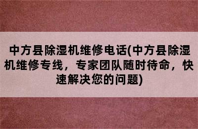 中方县除湿机维修电话(中方县除湿机维修专线，专家团队随时待命，快速解决您的问题)