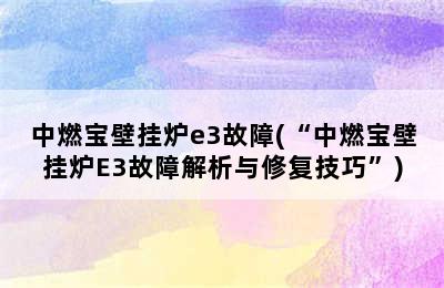 中燃宝壁挂炉e3故障(“中燃宝壁挂炉E3故障解析与修复技巧”)